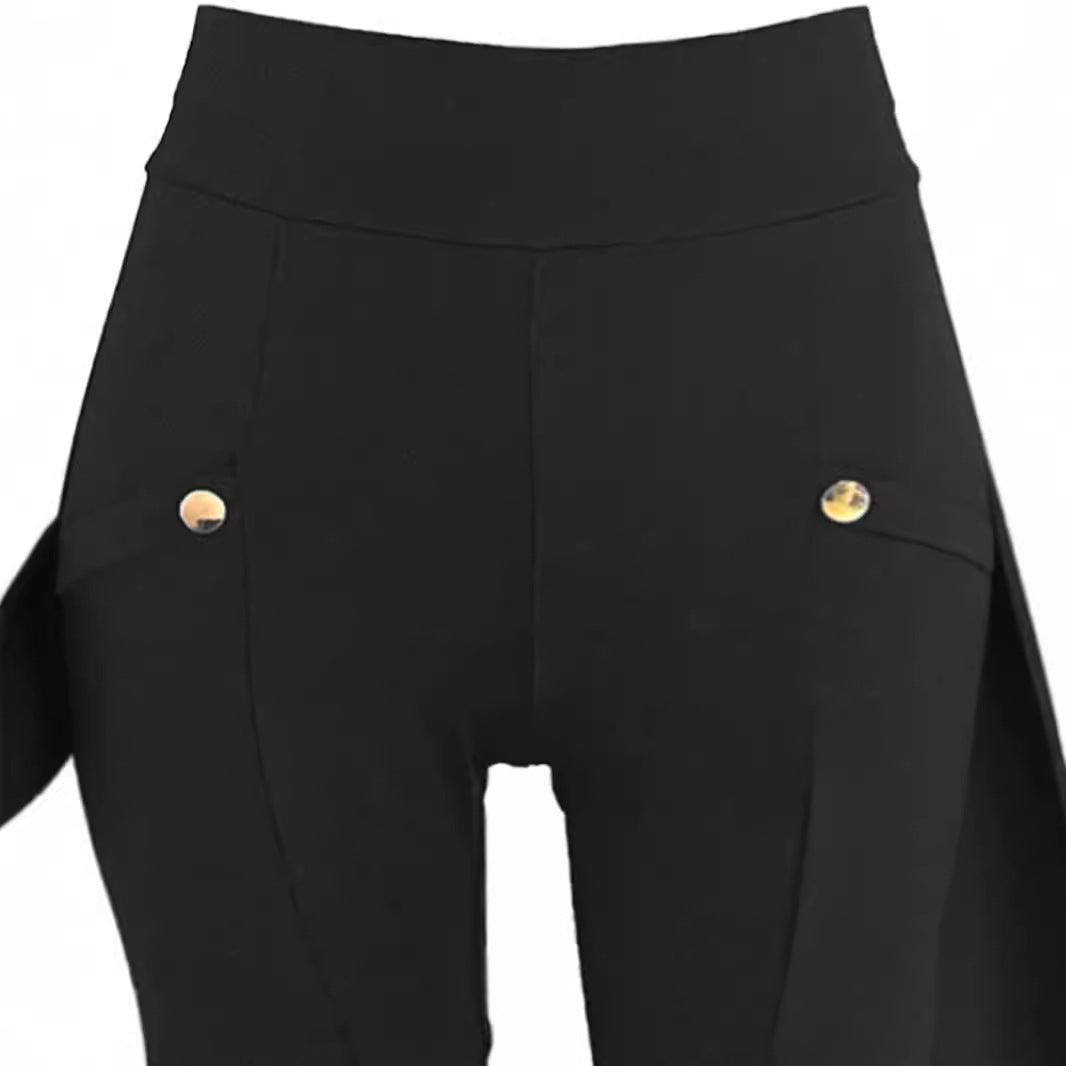 Leggings Stretch Taille Haute pour Femmes avec Poches Cargo et Détail de Bouton-pression Echoarchiv