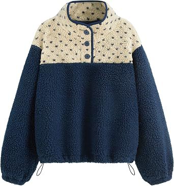 Pull en teddy polaire pour femmes avec col montant, fermeture à boutons-pression et cordon Echoarchiv