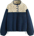 Pull en teddy polaire pour femmes avec col montant, fermeture à boutons-pression et cordon Echoarchiv