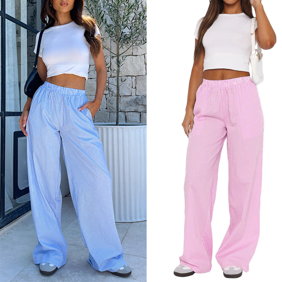 Pantalons de loisirs pour femmes, taille haute, longueur cheville, en mélange de coton doux avec taille élastique Echoarchiv
