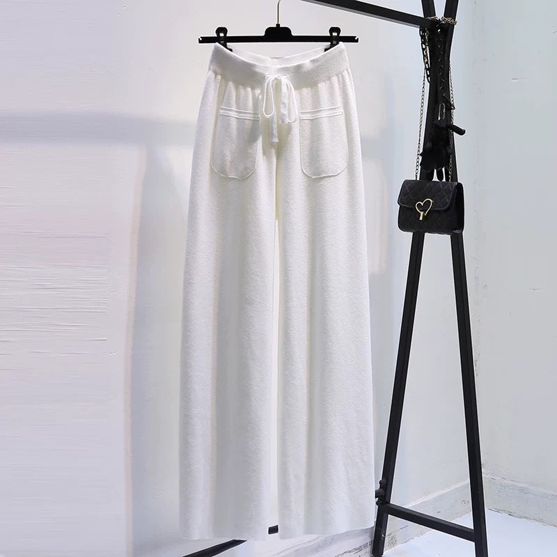 Pantalon large en jersey pour femmes avec taille élastique et poches pratiques