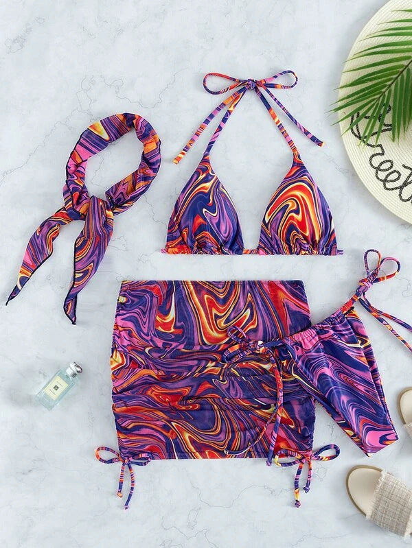 Ensemble de bain trois pièces pour femmes avec motif marbré Echo Archiv