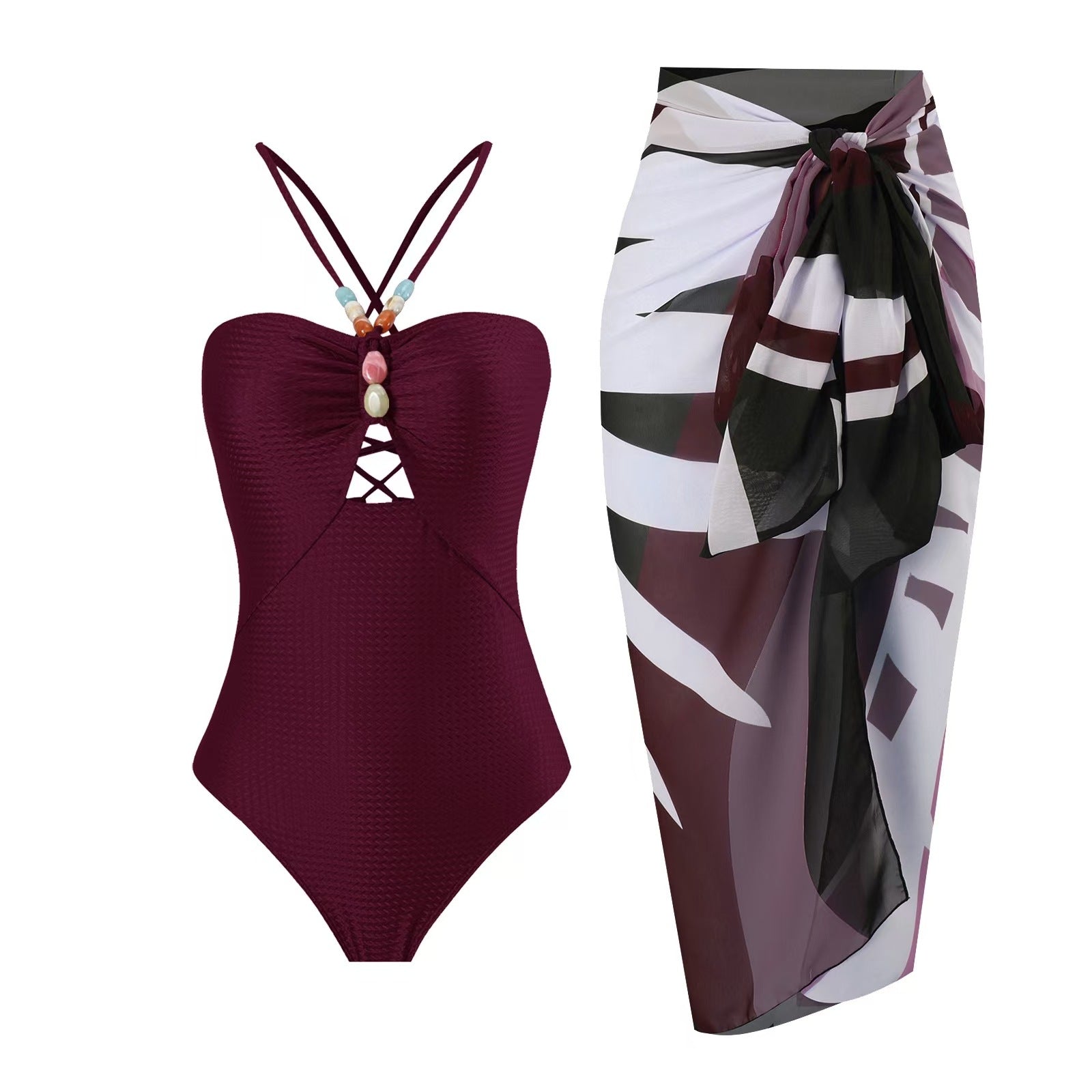 Maillot de bain femme sécurisé avec coupe ludique et jupe portefeuille assortie Drune