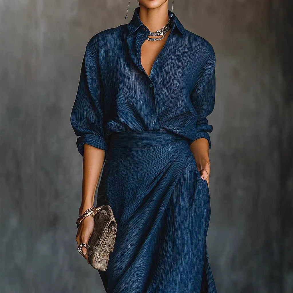 Jupe Maxi Drapée pour Femmes avec Effet Enveloppant et Texture Crinkle Echoarchiv