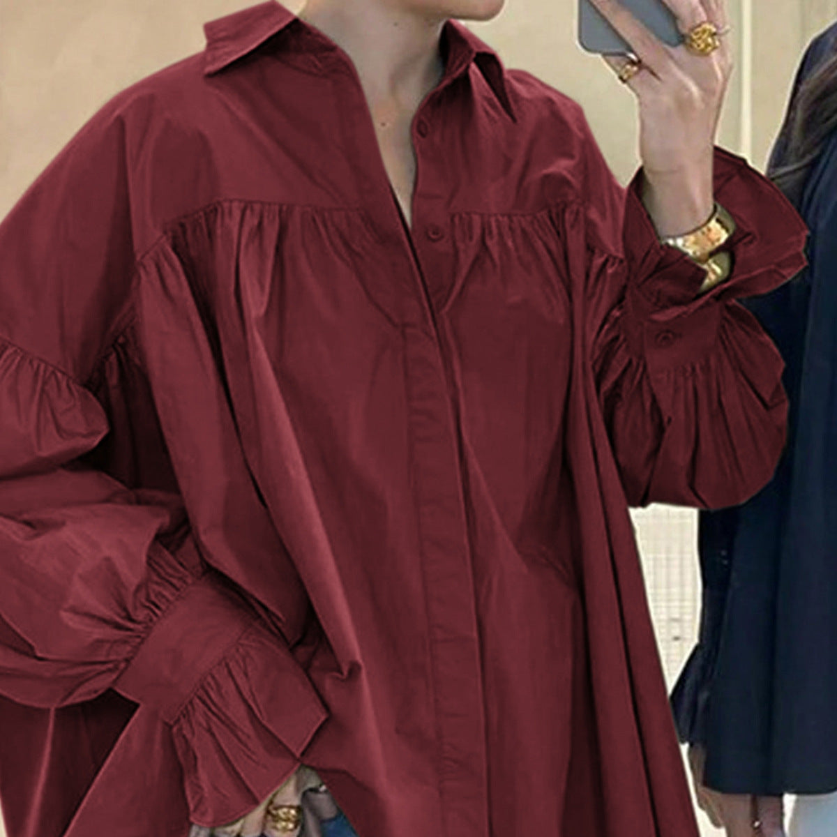 Chemise oversize pour femmes avec épaule froncée et manches ballon Echo Archiv