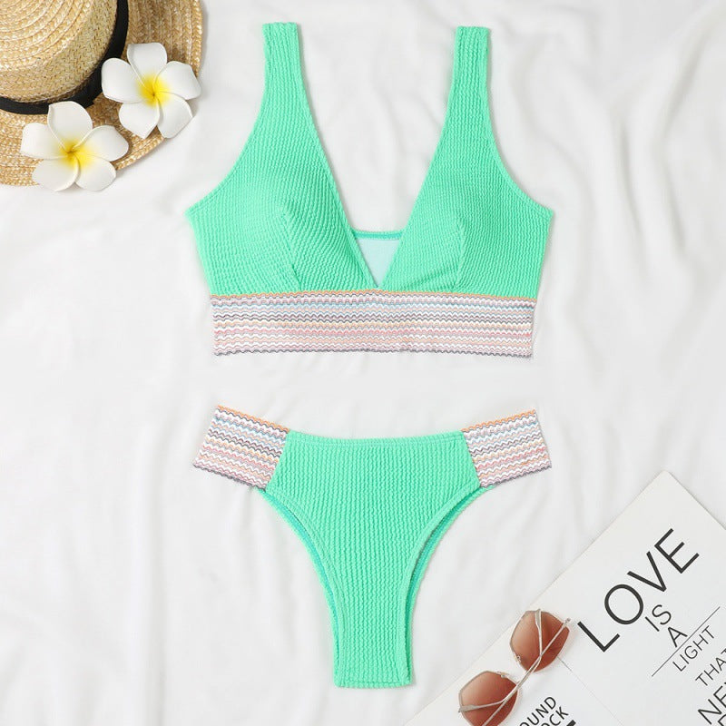 Ensemble de bikini à motifs vagues pour femmes avec décolleté en V profond R&B