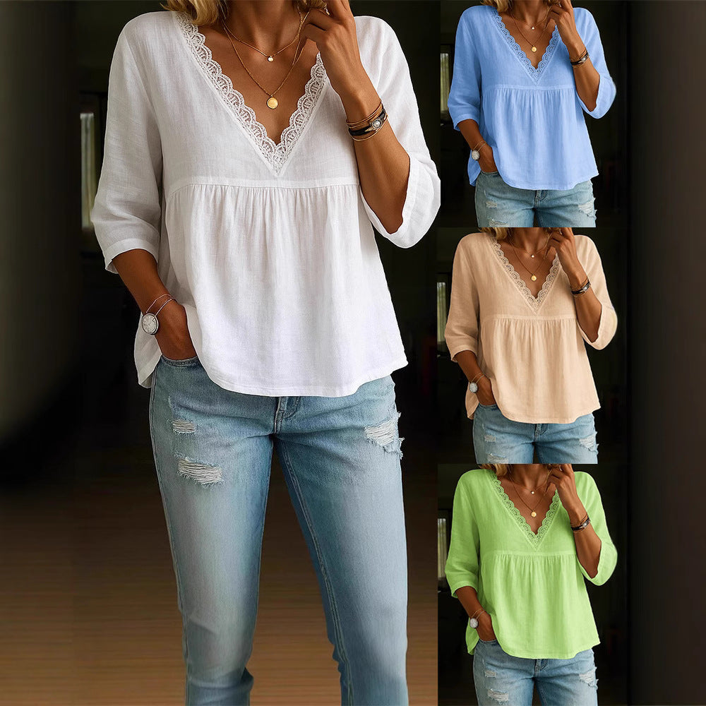 Blouse légère pour femmes avec accents en dentelle R&B