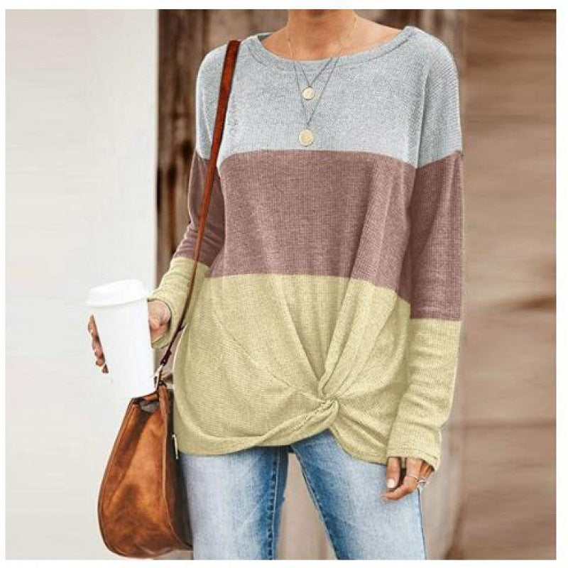 Pull en maille colorblock pour femmes avec détail twist et col rond Echo Archive