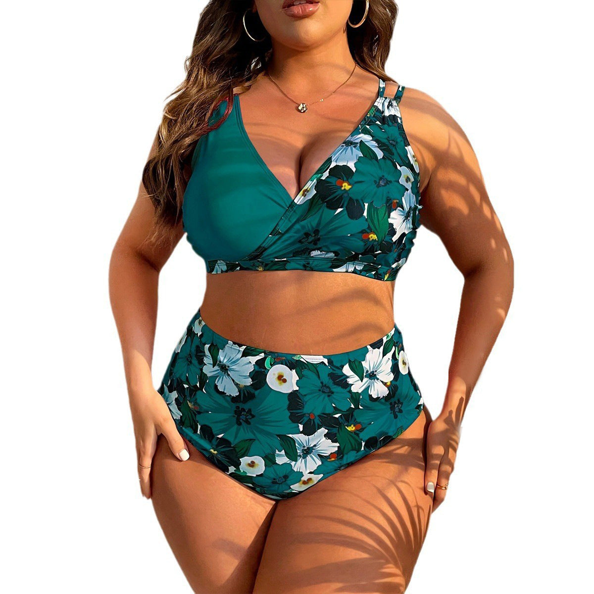 Ensemble de bikini floral taille haute pour femmes avec haut à nouer R&B