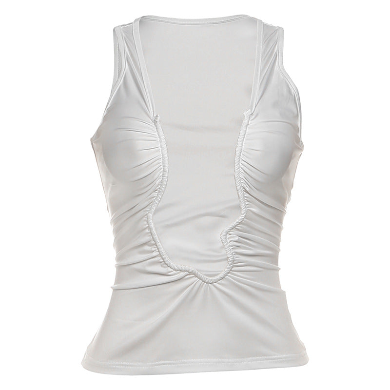 Top élégant pour femmes, long au corps, avec décolleté en V plongeant et design froncé Heidi-Mode