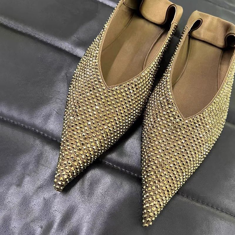 Ballerines élégantes à bout pointu pour femmes avec design en strass scintillant R&B