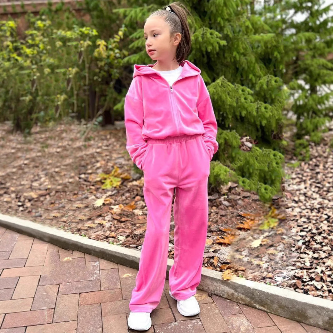 Ensemble de jogging à capuche en velours pour femmes avec fermeture éclair intégrale, ceinture élastique à cordon et jambe droite