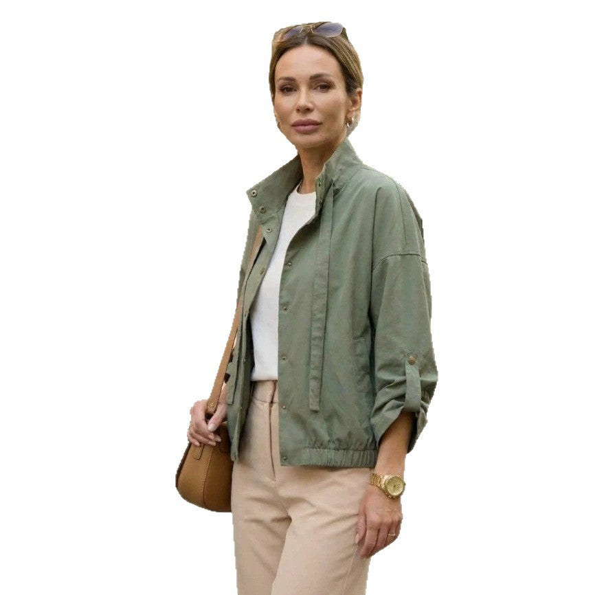 Veste de loisirs courte pour femmes avec col montant