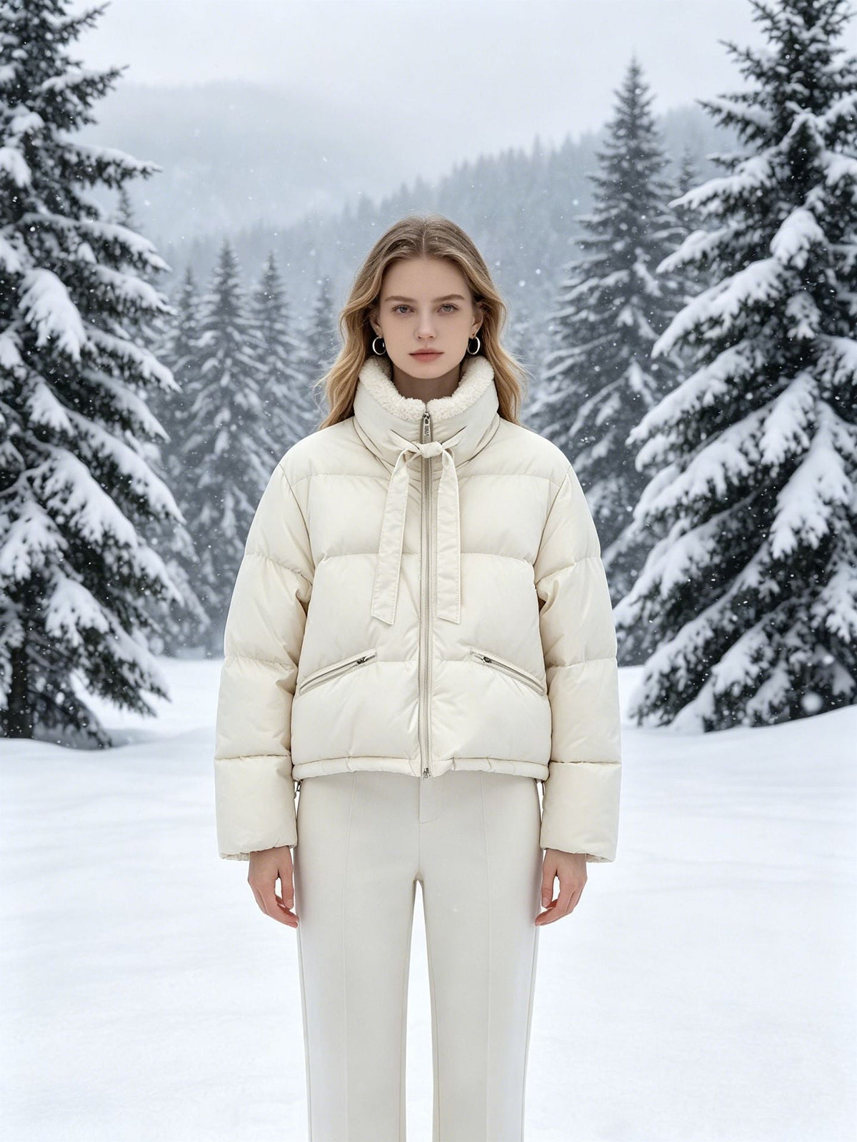 Veste courte matelassée pour femmes avec col Sherpa, col montant et fermeture éclair cachée Echo Archiv