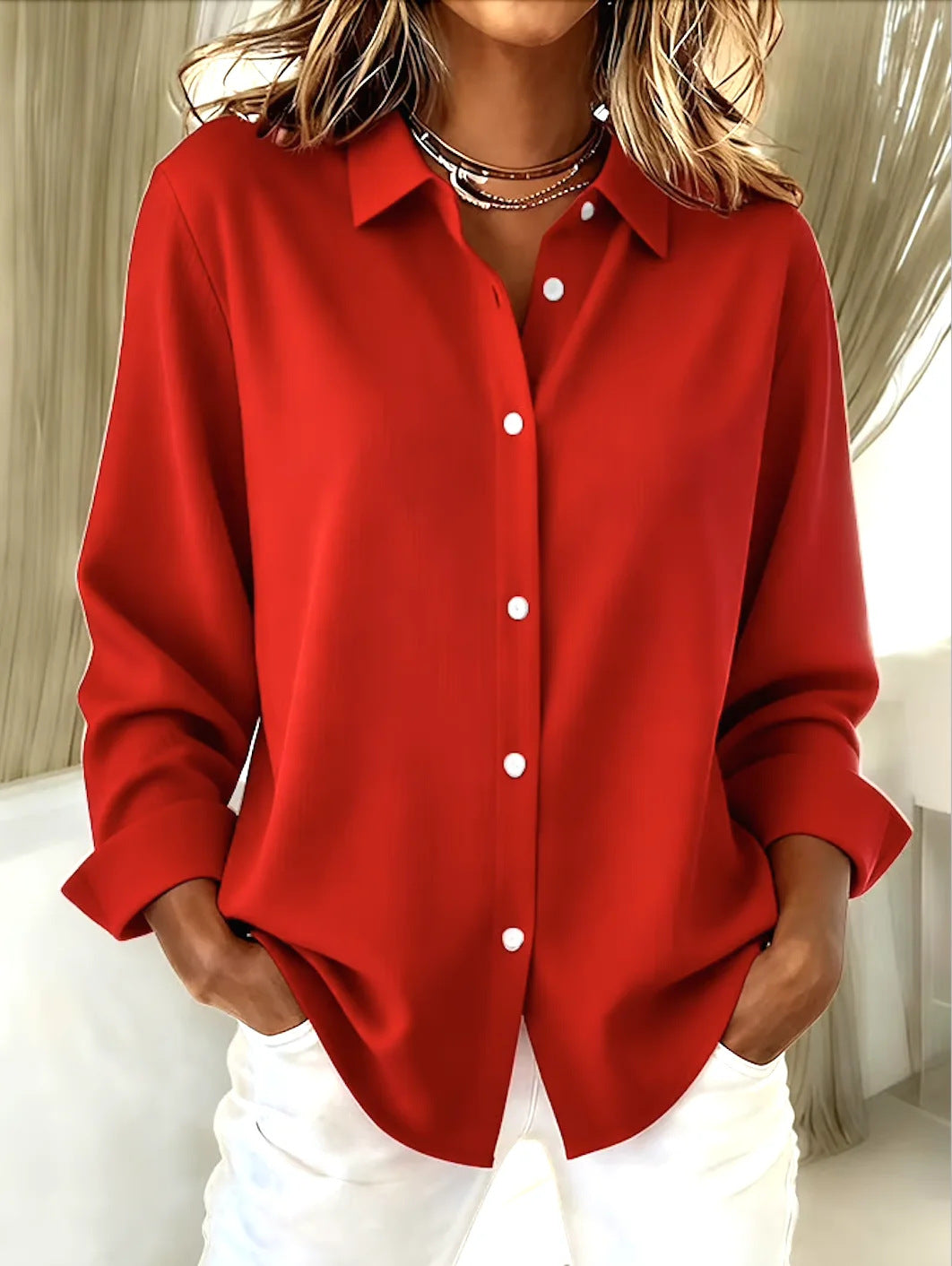 Chemisier oversize pour femmes avec col classique et patte de boutonnage cachée