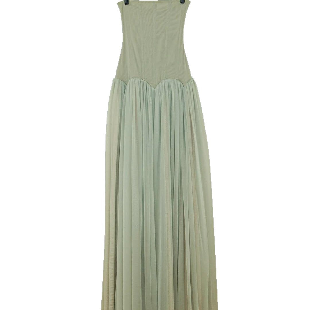 Robe maxi élégante sans bretelles pour femmes avec jupe en tulle fluide Heidi-Mode