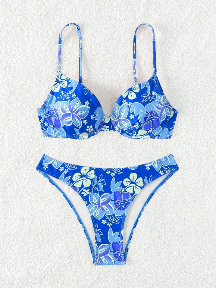 Bikini triangle rembourré pour femmes avec design floral et bretelles réglables R&B