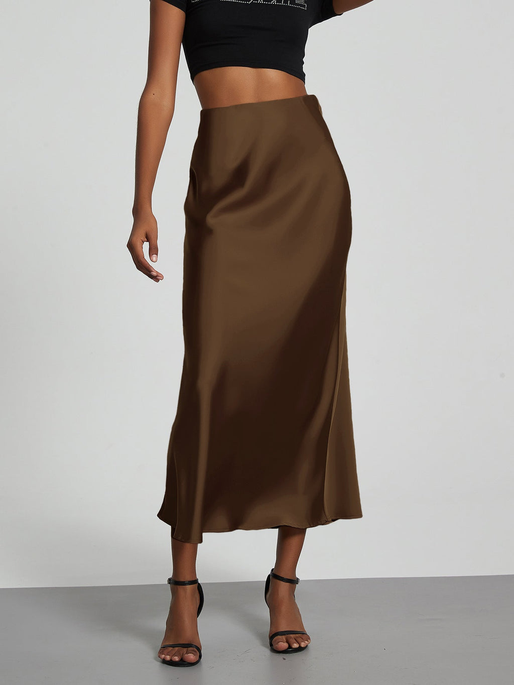 Jupe en Satin Stretch Élégante pour Femmes avec Taille Haute et Coupe Flottante R&B