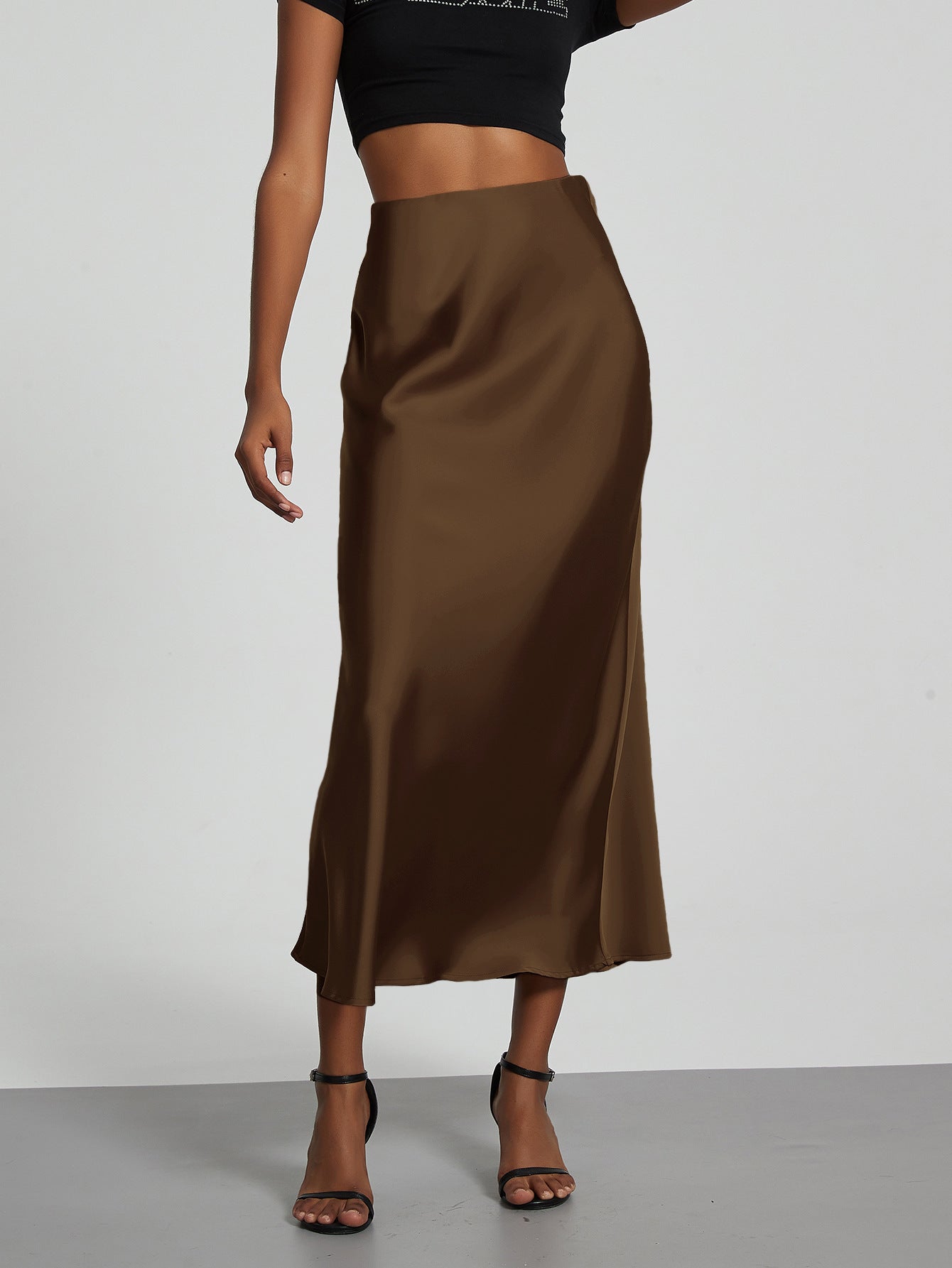 Jupe en Satin Stretch Élégante pour Femmes avec Taille Haute et Coupe Flottante R&B