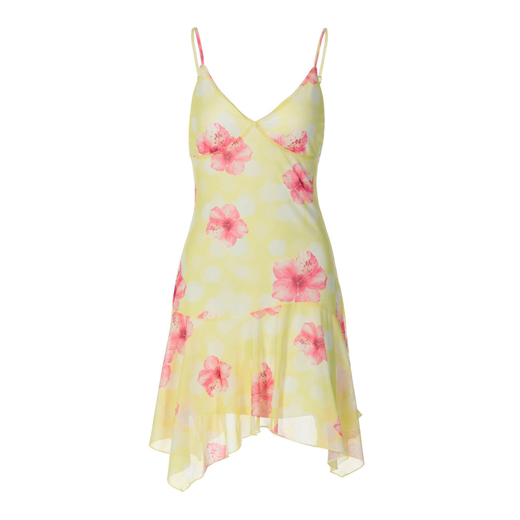 Robe spaghetti ludique pour femmes avec ourlet asymétrique R&B