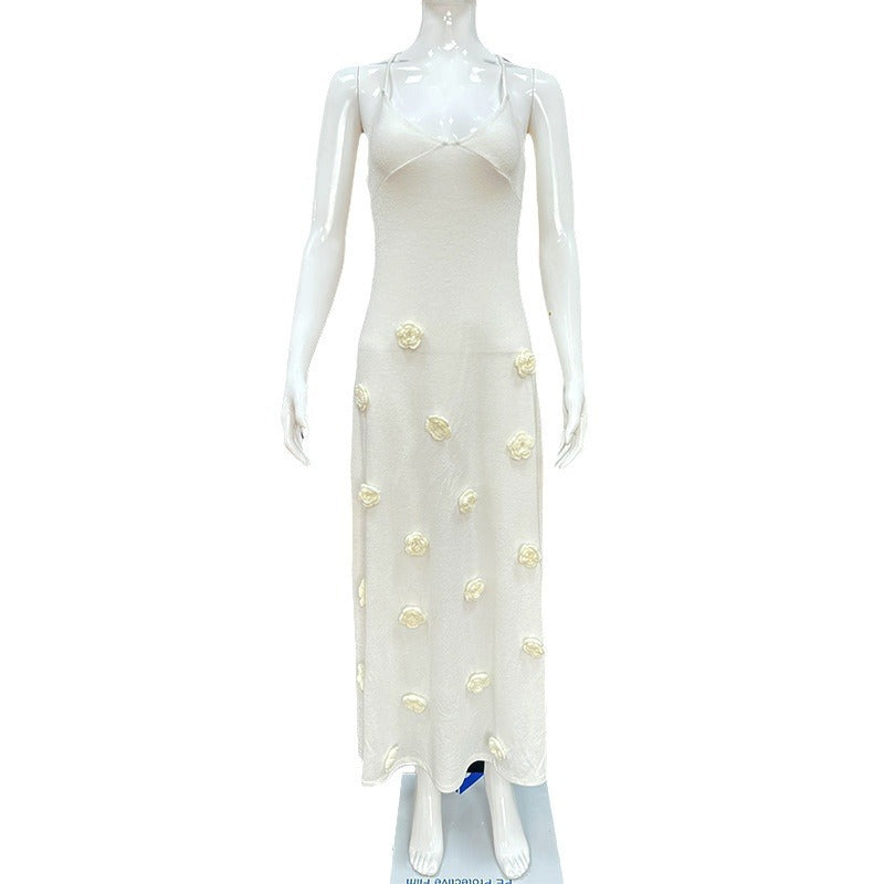 Robe maxi élégante et scintillante pour femmes avec des appliques florales R&B