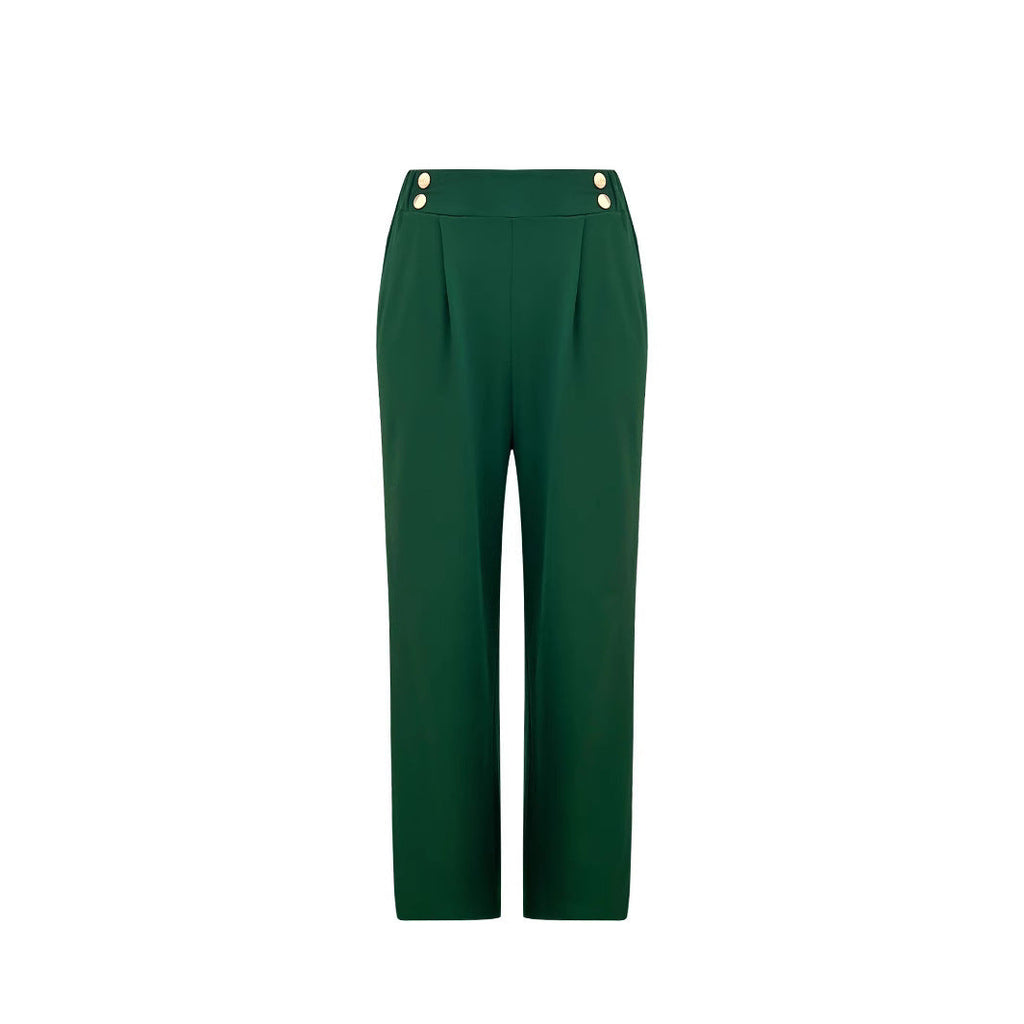 Pantalon Palazzo taille haute pour femmes avec boutons décoratifs, pli marqué et poches Echoarchiv