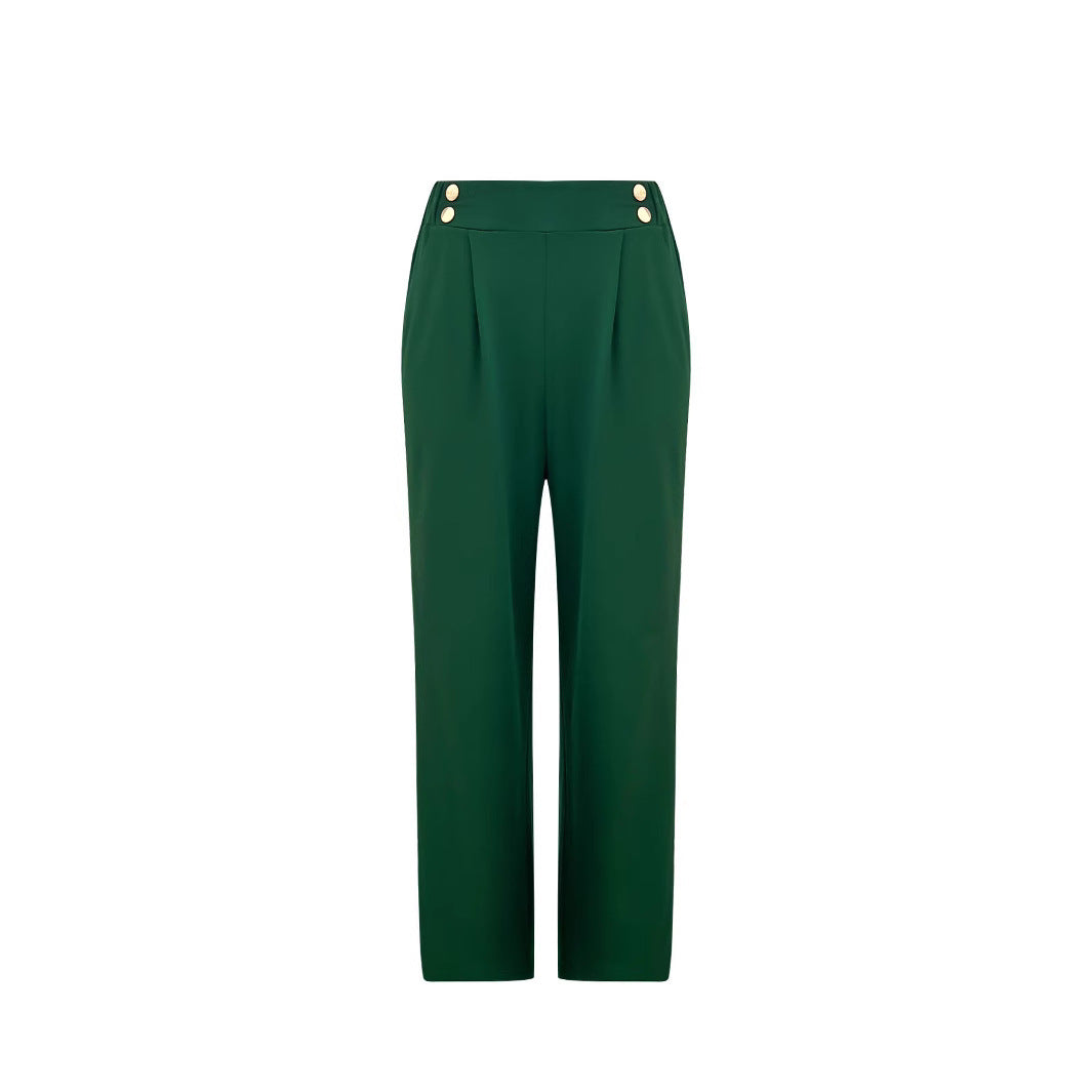 Pantalon Palazzo taille haute pour femmes avec boutons décoratifs, pli marqué et poches Echoarchiv