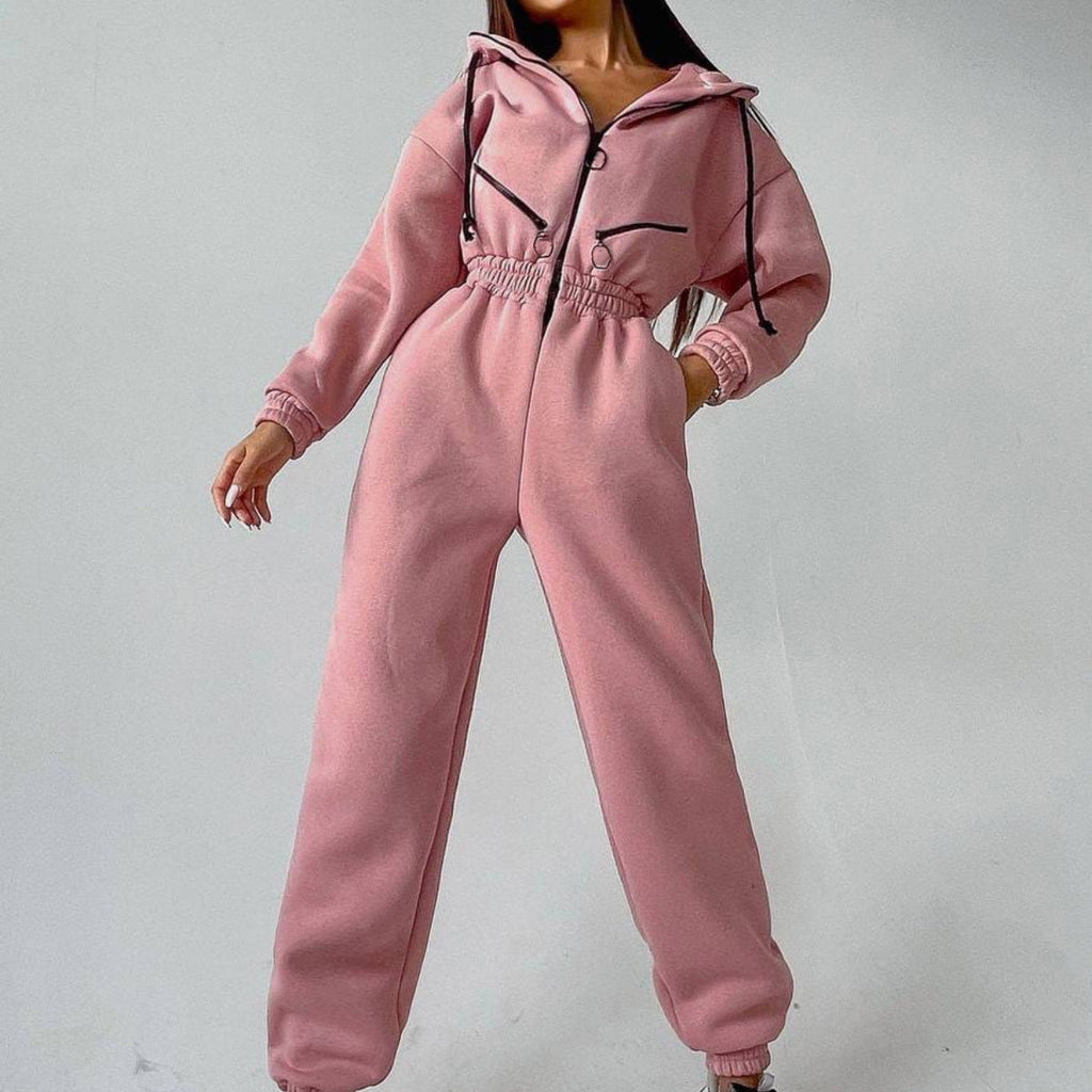 Combinaison ajustée à capuche pour femmes avec taille élastique et fermetures éclair contrastées marquantes Echo Archive