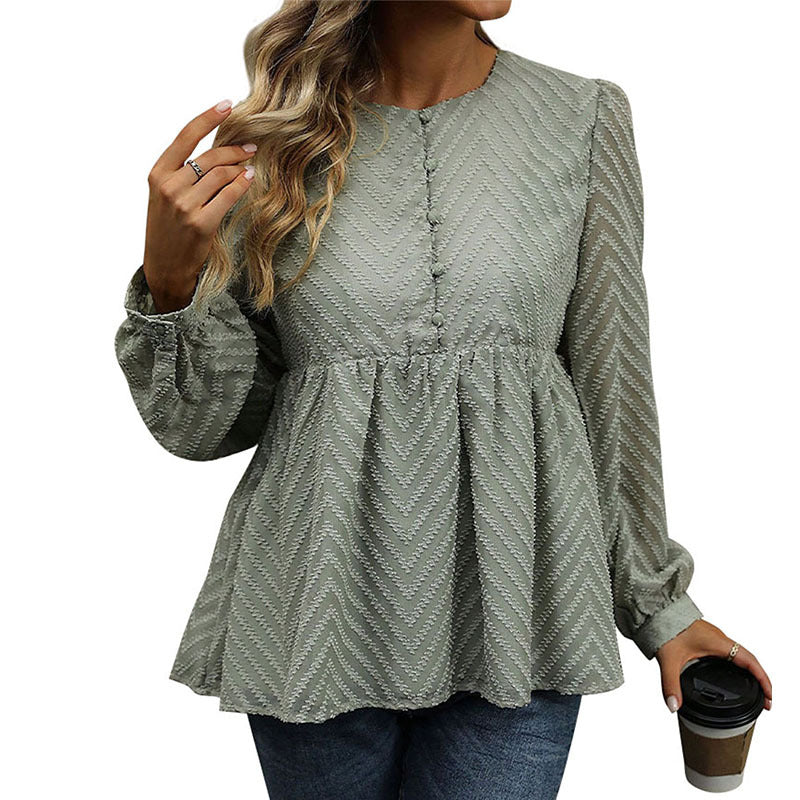 Blouse Peplum en Chiffon pour Femmes avec Structure Chevron, Taille Empire Froncée & Boutonnage Echoarchiv