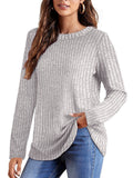 T-shirt long en maille fine côtelée pour femmes avec col rond et ourlet asymétrique