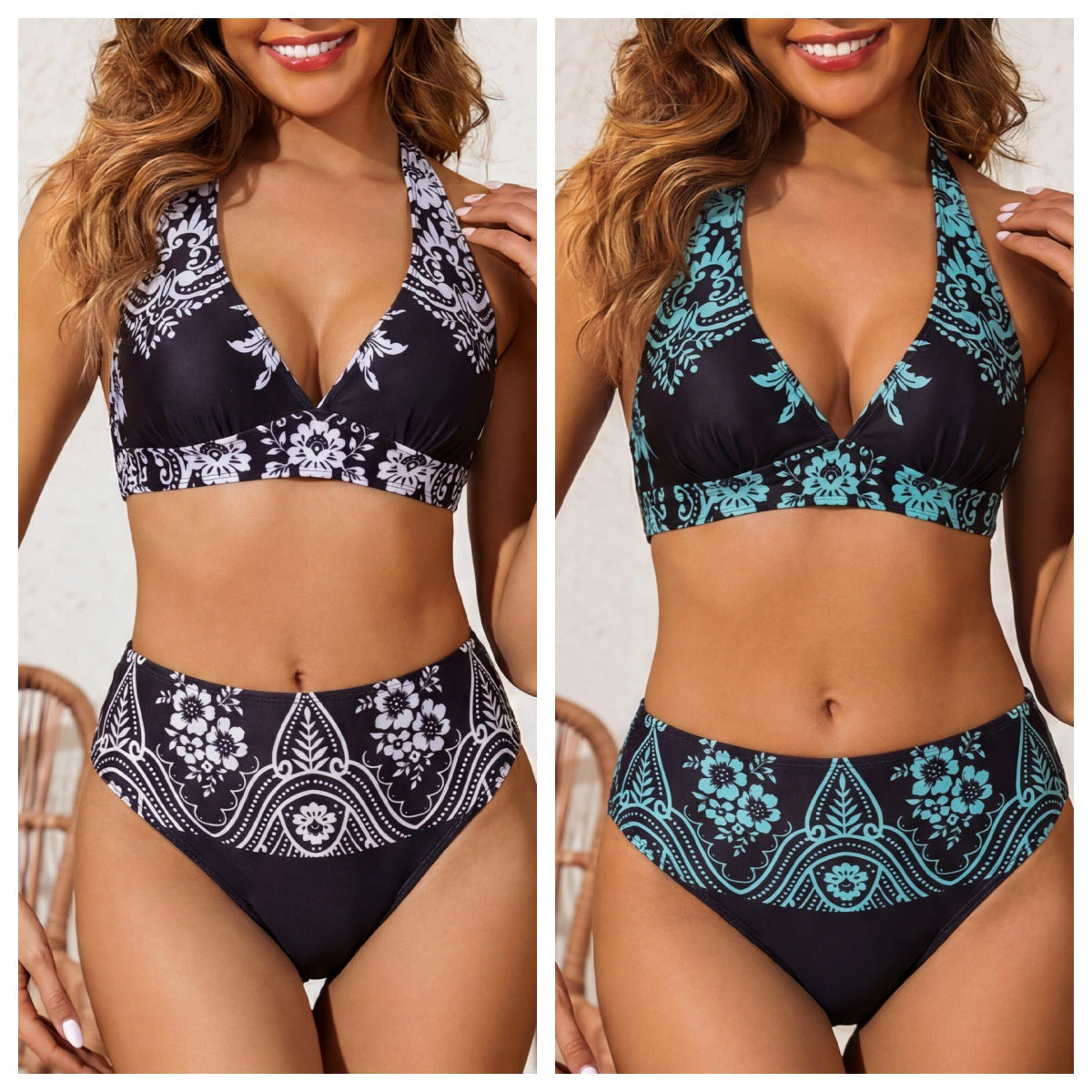 Bikini Femme Taille Haute avec Motif Floral Echo Archiv