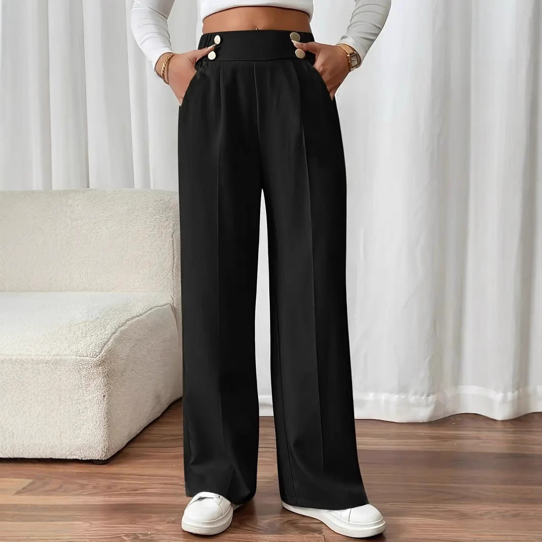 Pantalon Palazzo taille haute pour femmes avec boutons de ceinture, plis marqués et poches latérales Echoarchiv