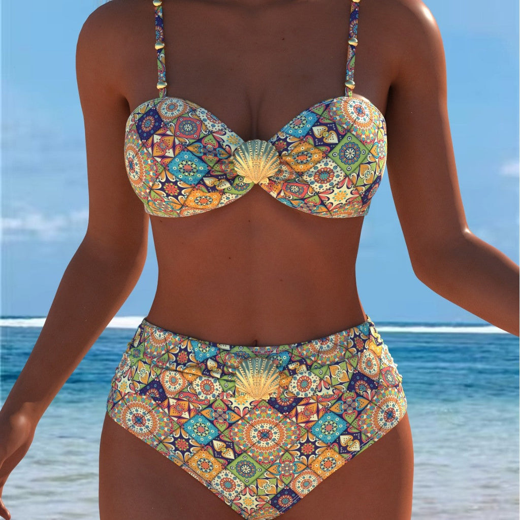 Ensemble de bikini pour femmes avec haut balconnet élégant et shorts de bain taille haute R&B