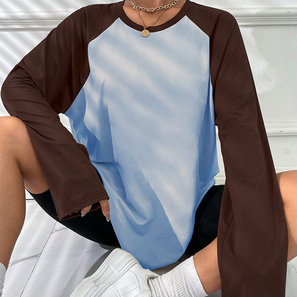 T-shirt à manches longues Raglan oversize pour femmes avec manches évasées et silhouette décontractée, col rond sport Echo Archive