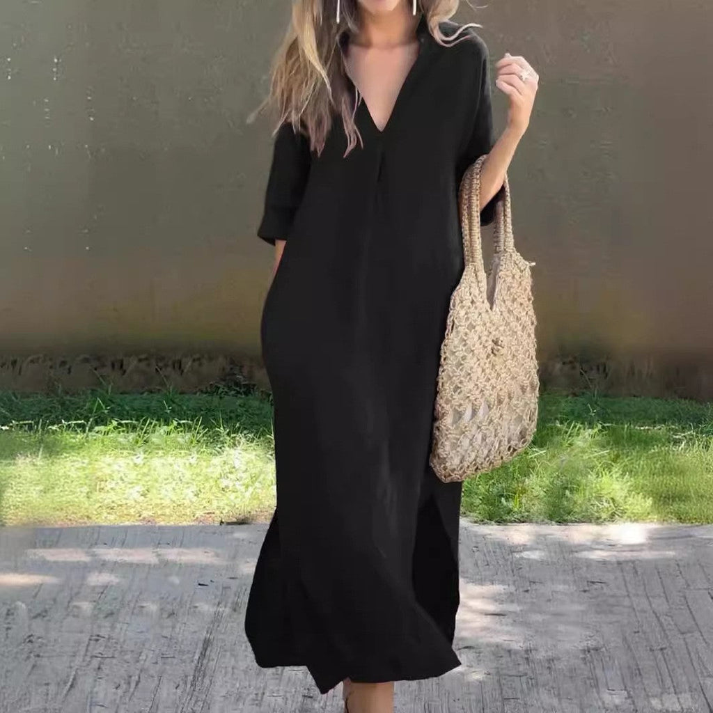 Robe maxi décontractée pour femmes avec décolleté en V caché