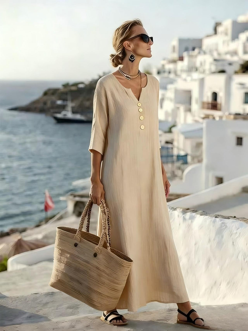 Robe midi décontractée pour femmes avec détails en boutons