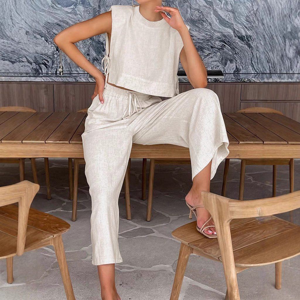 Ensemble Deux-Pièces Femme Ultra-Mode avec Manches Amples et Taille Élastique R&B