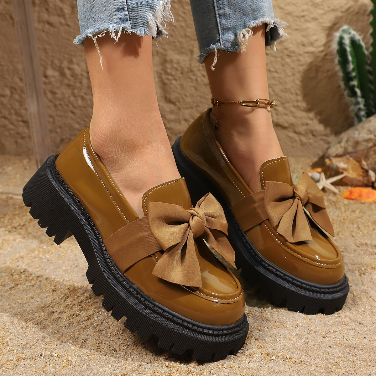 Mocassins pour femmes avec accent de nœud volumineux et semelle antidérapante R&B
