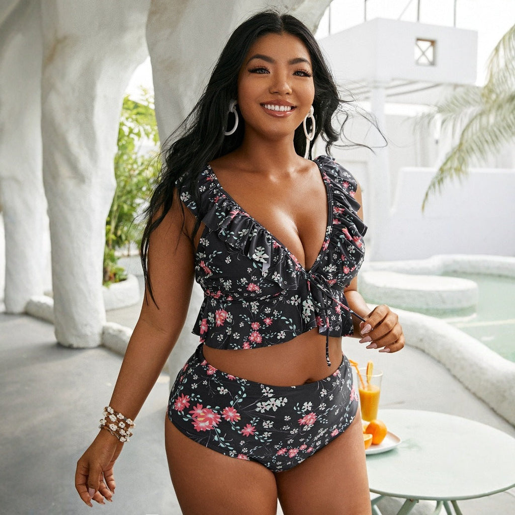 Ensemble de bikini taille haute pour femmes avec design de volants ludique R&B