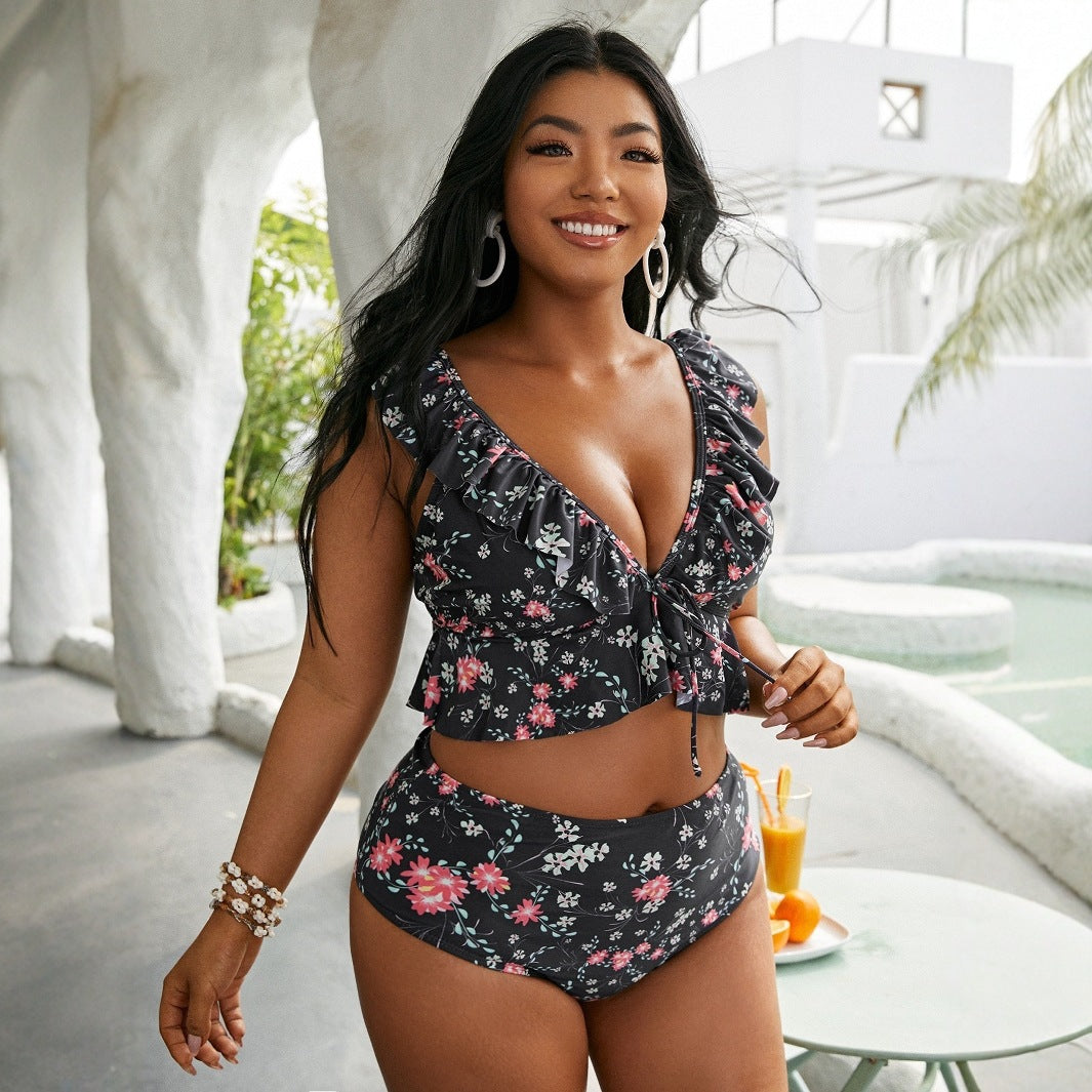 Ensemble de bikini taille haute pour femmes avec design de volants ludique R&B