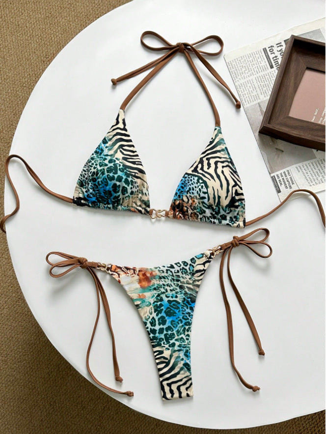 Bikini triangle pour femmes avec un motif animal excitant et des liens à la mode Echo Archiv