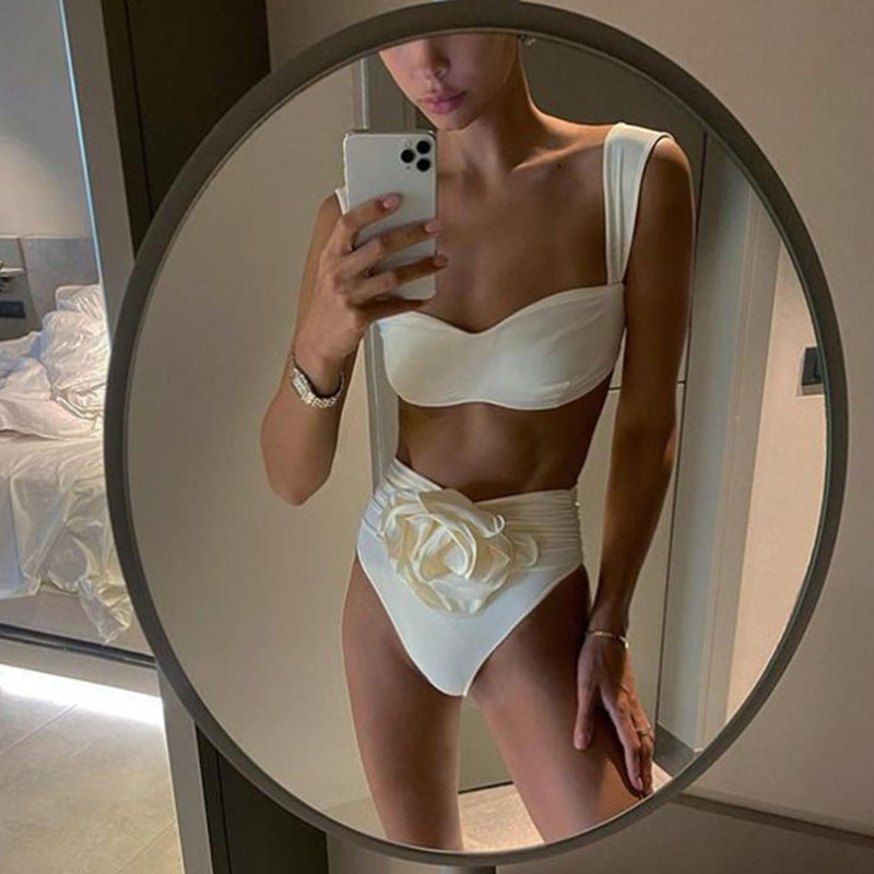 Bikini taille haute pour femmes avec détail de volants élégant R&B
