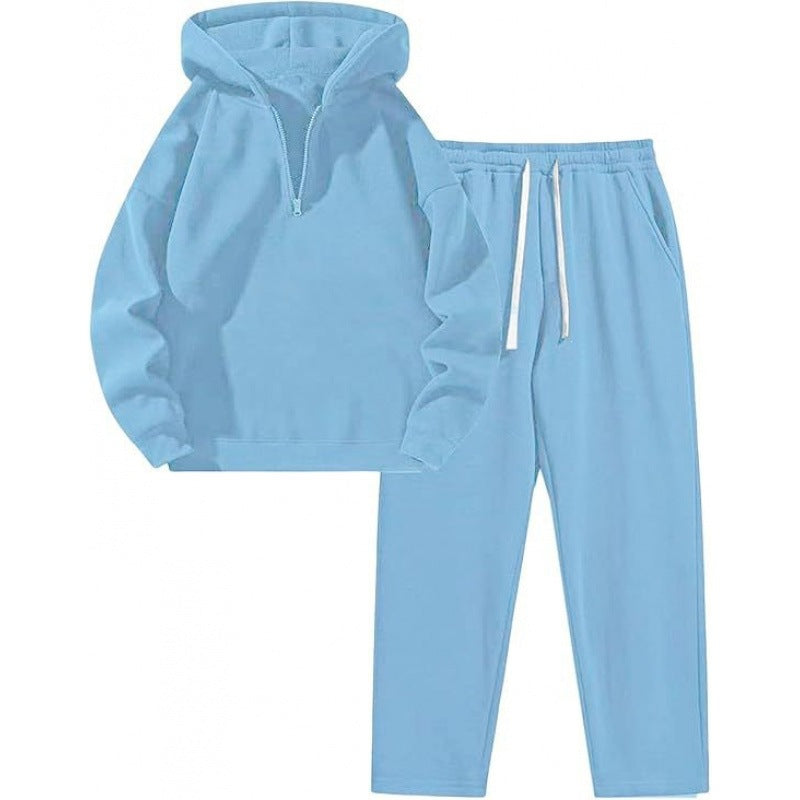 Ensemble de détente pour femmes avec demi-zip court, grande capuche et jogging taille haute tapered Echo Archiv
