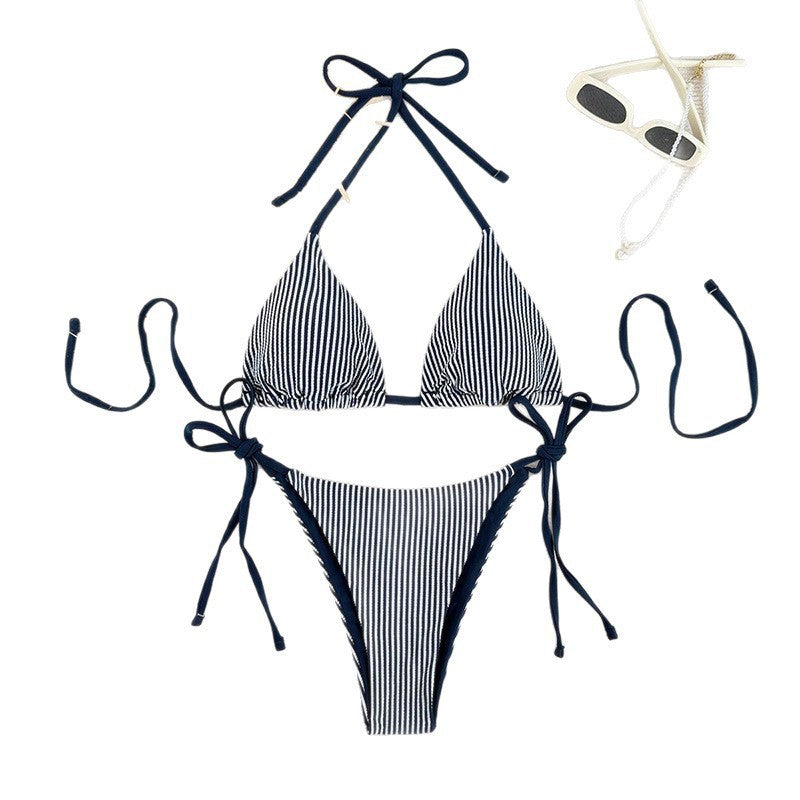 Ensemble de bikini triangle rayé pour femmes R&B