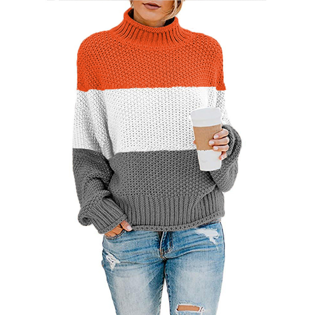 Pull à col roulé en grosse maille pour femmes avec coupe oversize et motif rayé bloc Echo Archiv