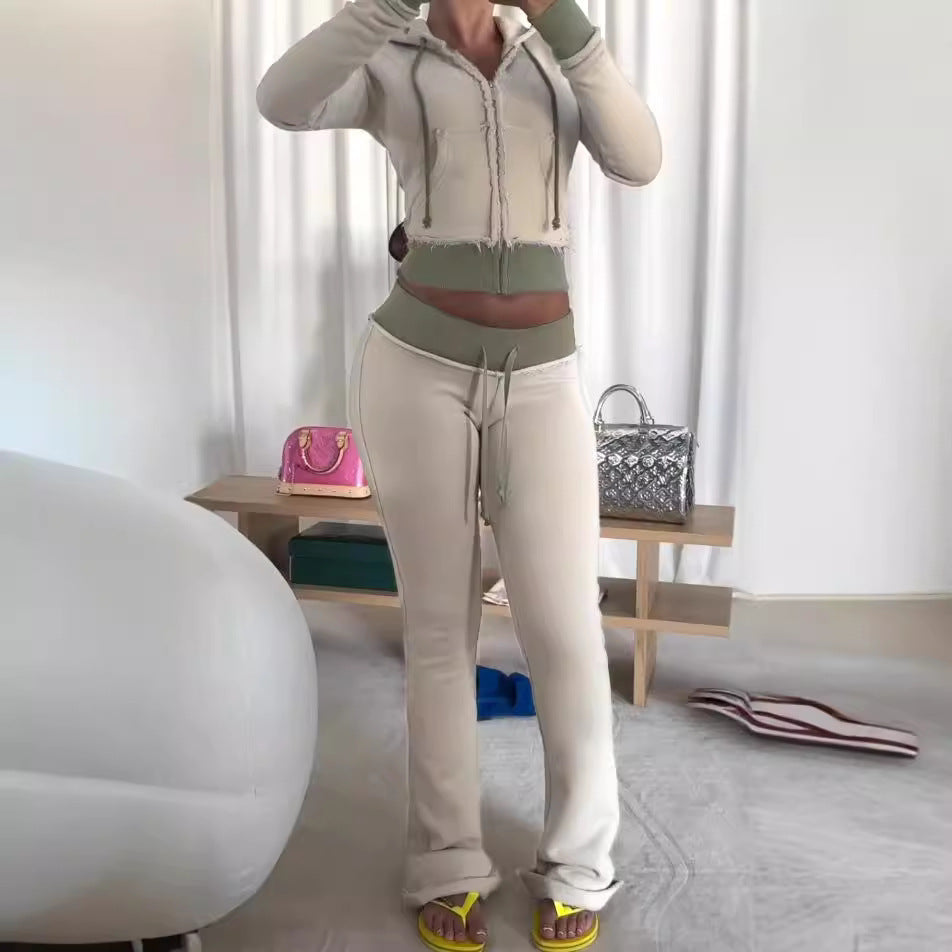 Pantalon lounge évasé en jersey taille haute pour femmes avec cordon de serrage, ceinture confortable et poches latérales Echo Archiv