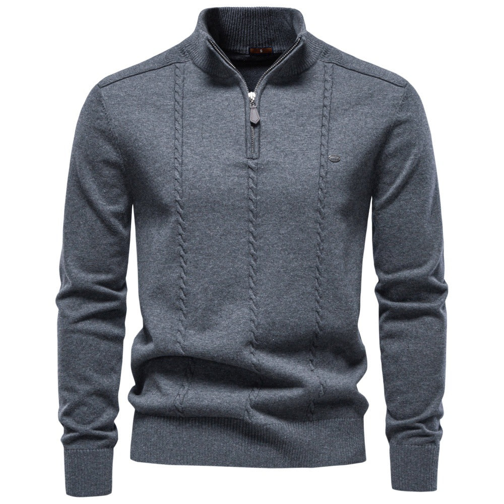 Pull en maille fine pour hommes avec demi-fermeture éclair et motif en relief vertical Echoarchiv