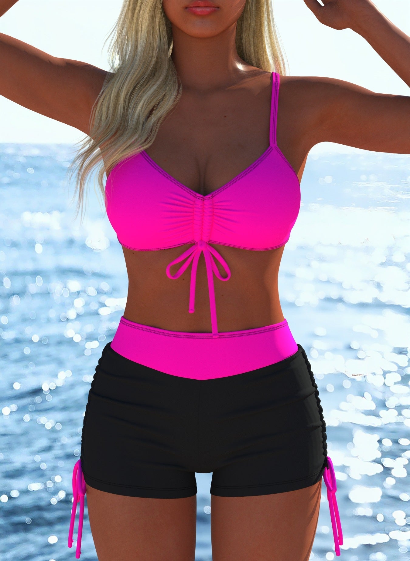 Haut de bikini pour femmes et short de bain taille haute R&B