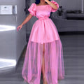 Robe légère pour femmes avec jupe en tulle chic et manches bouffantes R&B