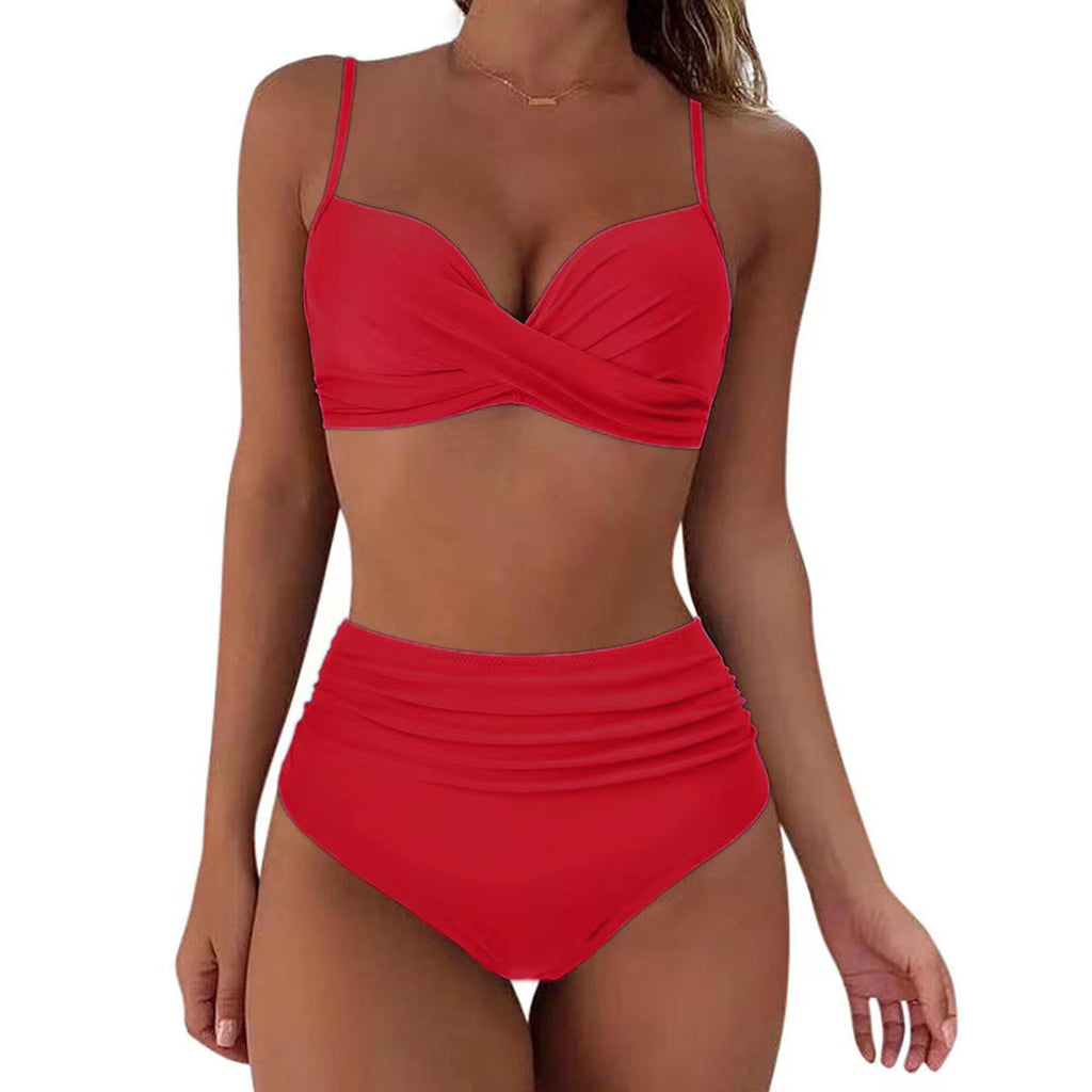 Ensemble de bikini taille haute pour femmes avec haut floral et culotte froncée R&B